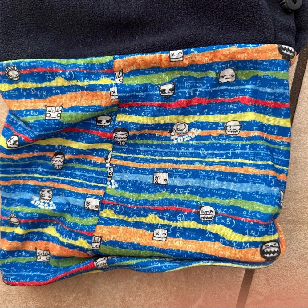 Cozy Kids Fleece Hood with Blue and Multicolor Trim